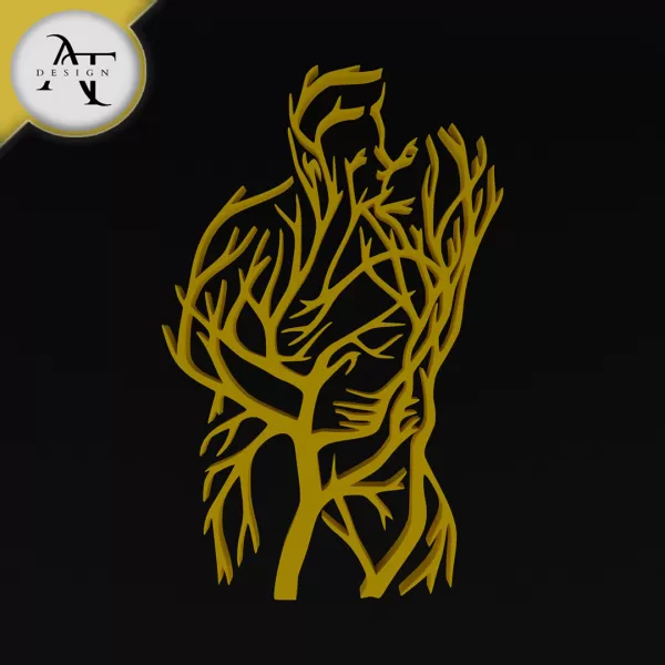 Kiss - Couple - Tree - Line Art - - 2D Wall Art Decor - Model preview 1