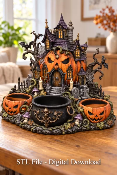 Haunted Pumpkin House Organizer STL File for 3D Print - Model preview 5