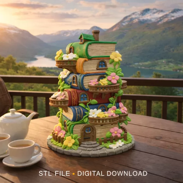 Enchanted Book Tower House STL File 3D Printable - Model preview 1