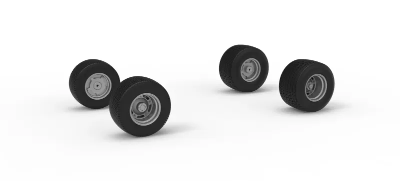 Wheel Set of Vintage Dirt late model Race car Scale 1:25 - Model preview 1