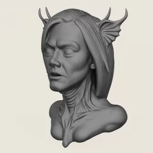Woman Horror Face Bust Print Ready 3D Model - Model thumbnail 2