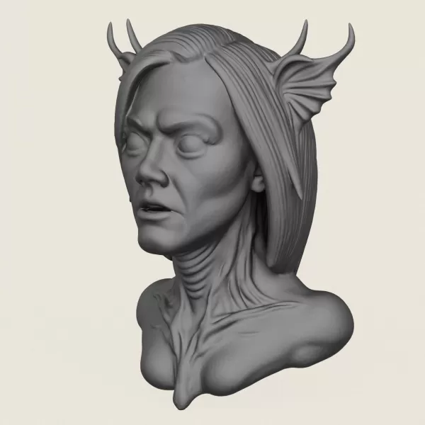 Woman Horror Face Bust Print Ready 3D Model - Model preview 2