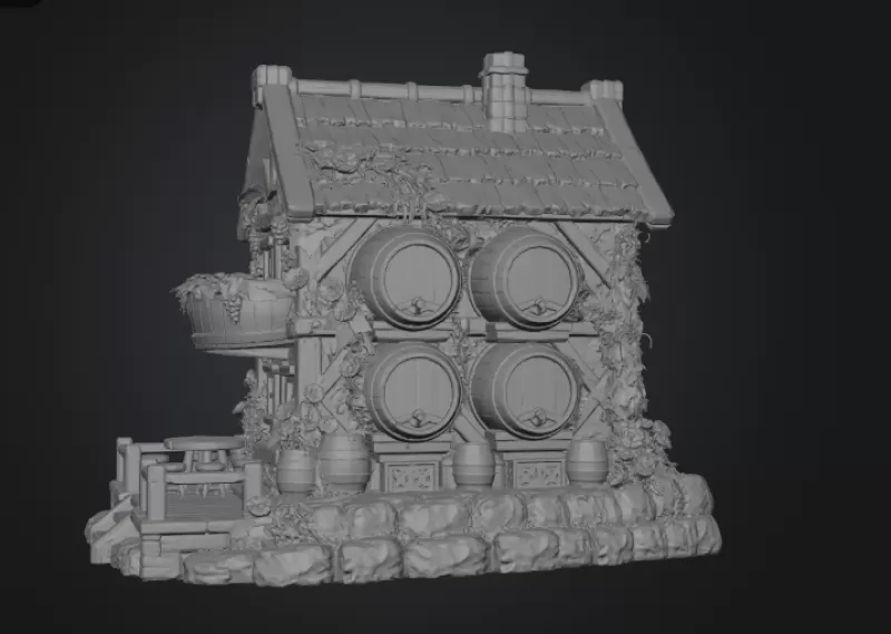 Fantasy Wine Cottage – Medieval Vineyard House STL for 3D Printi - Model preview 9