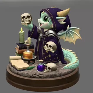 Cute Fantasy Mage Dragon STL File for 3D Printing - Model thumbnail 4