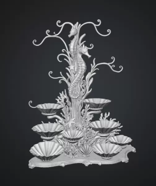 Seahorse Coral Shell Bowl Organizer STL File for 3D Print - Model preview 13