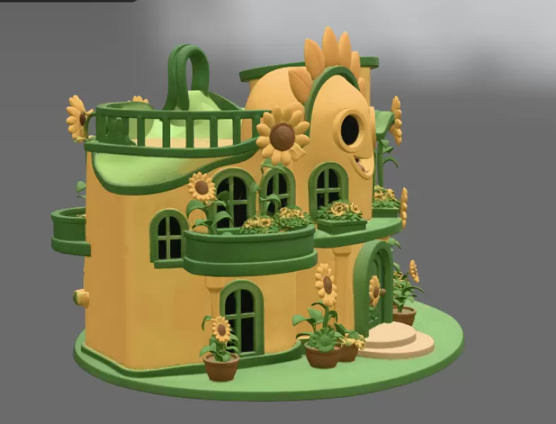 🌻 Happy Sunflower House STL File for 3D Print - Model preview 12