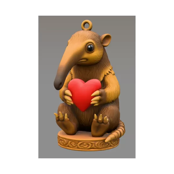 Cute Anteater STL File – 3D Printable Valentine Figurine - Model preview 1