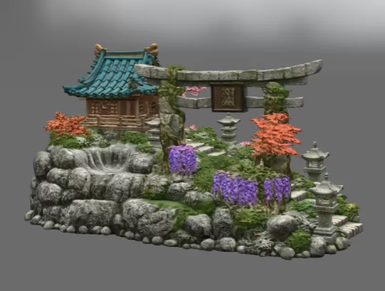 🏯 Japanese Sakura Shrine Garden STL File for 3D Print - Model preview 8
