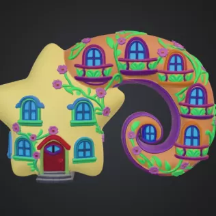 Fantasy Star House Magical Spiral Bookend STL File 3D Printable - Model thumbnail 3
