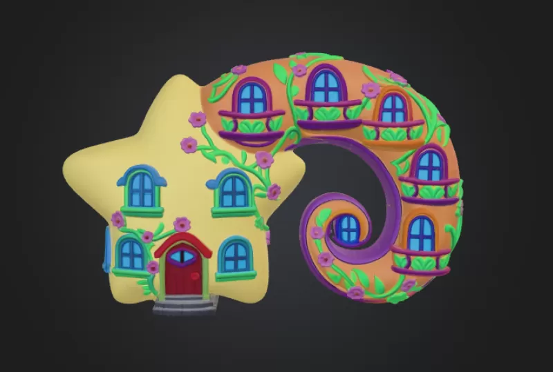 Fantasy Star House Magical Spiral Bookend STL File 3D Printable - Model preview 3