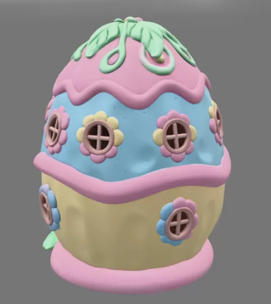Cute Fantasy Egg House - STL File - Model preview 5