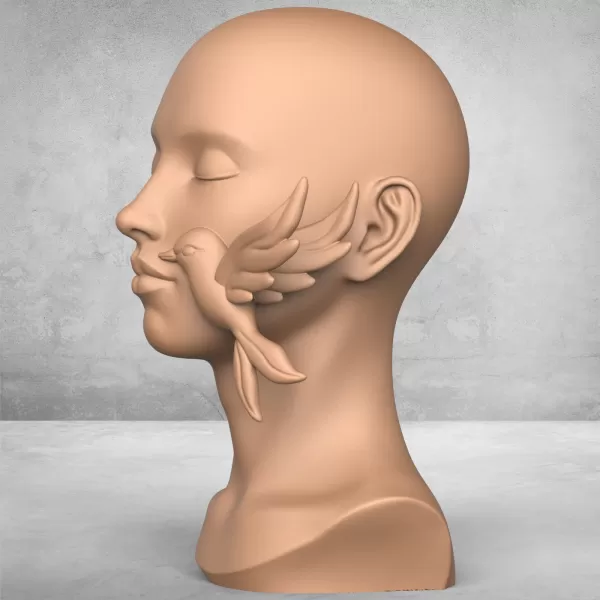 Woman Face With Bird Sculpture - Model preview 4