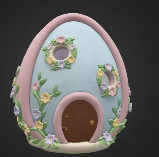 Floral Fantasy Egg House - STL File 3D Printable - Model preview 7