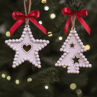 Beaded Christmas Ornament Set | Tree & Star Cutout Holiday Decor - Model thumbnail 7