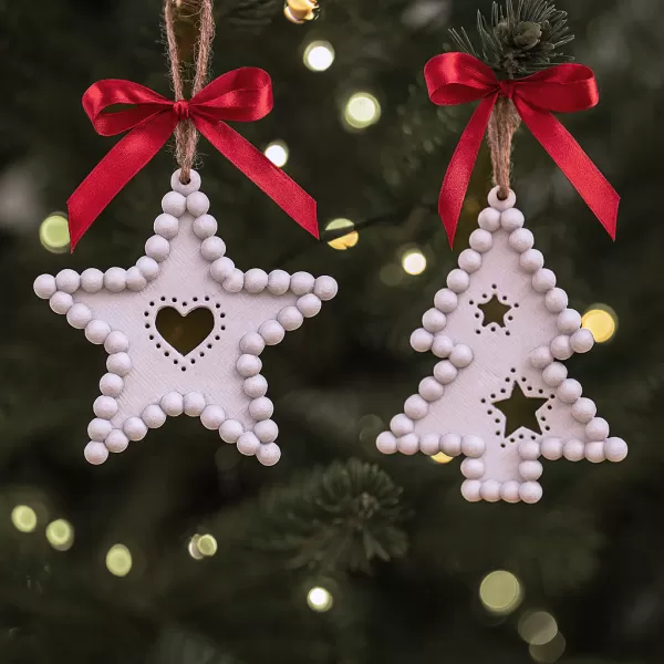Beaded Christmas Ornament Set | Tree & Star Cutout Holiday Decor - Model preview 7