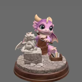 Cute Dragon Sculptor STL File for 3D Printing - Model thumbnail 7