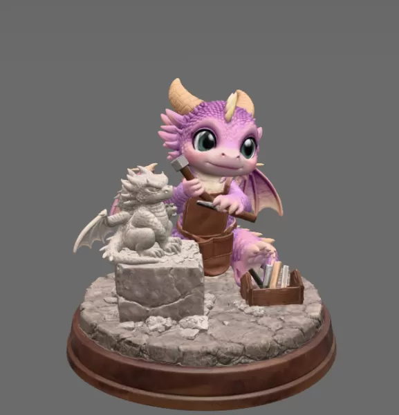 Cute Dragon Sculptor STL File for 3D Printing - Model preview 7