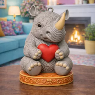 Cute Rhino Figurine With Heart — Pendant / Ornament