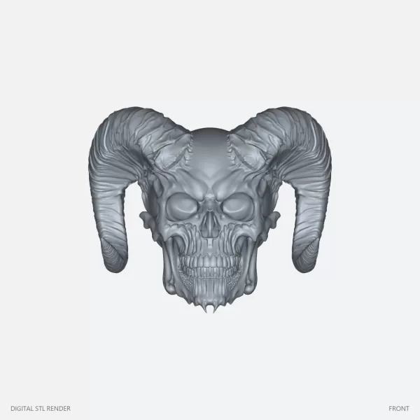 Horned Demon Skull Display - STL - Model preview 1