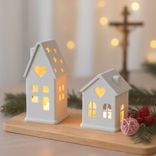 Christmas House Candle Holder Set | 2 pcs Cozy Village Decor - Model thumbnail 7