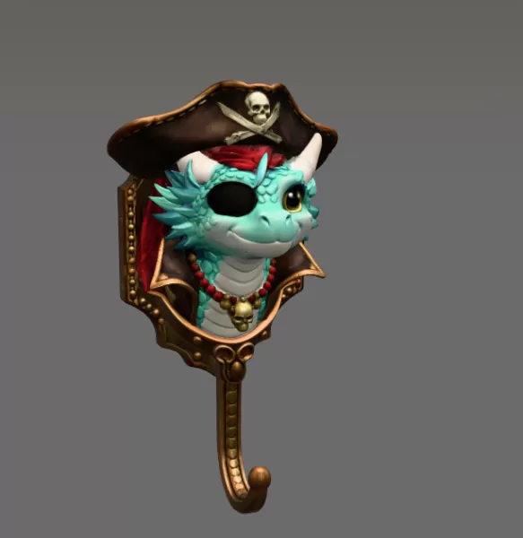 Pirate Dragon Key Holder STL File for 3D Print - Model preview 7
