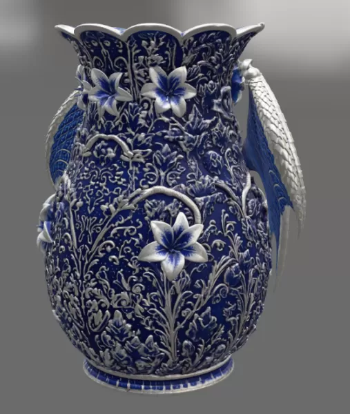 Royal Blue Lily Dragon Vase STL File for 3D Print - Model preview 12