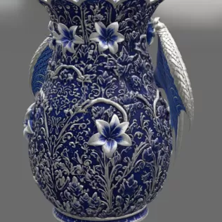 Royal Blue Lily Dragon Vase STL File for 3D Print - Model thumbnail 12