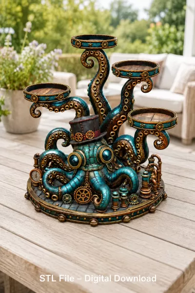 Steampunk Octopus Tray Organizer STL File for 3D Print - Model preview 2