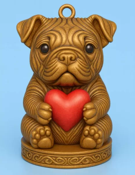Cute Bulldog Puppy Pendant — Heart Holding Figurine - STL file - Model preview 1