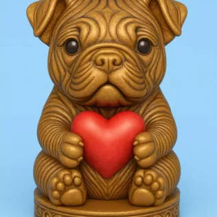 Cute Bulldog Puppy Pendant — Heart Holding Figurine - STL file
