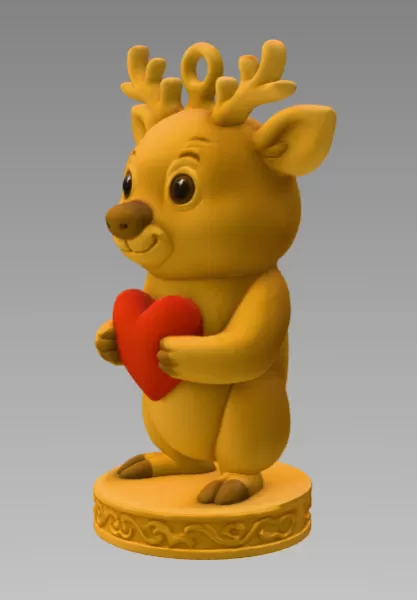 Cute Deer with Heart – 3D Printable STL File - Model preview 4