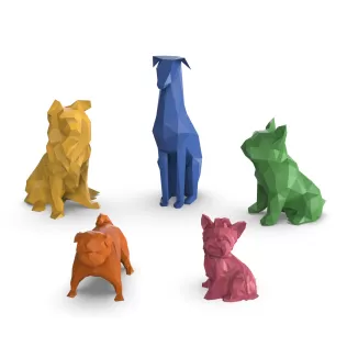 3D Low Polygonal Dog Set, French Bulldog; Doberman; Collie; Pug; - Model thumbnail 5