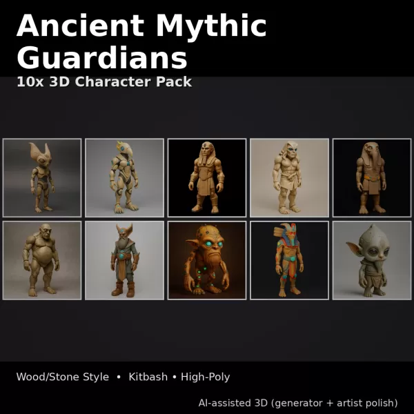 Ancient Mythic Guardians – 10x High-Poly Character Pack - Model preview 1