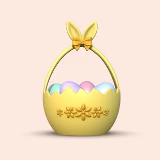 3D Easter Bunny Basket, Cracked Egg Bowl, Egg Hunt Gift, Candy - Model thumbnail 4