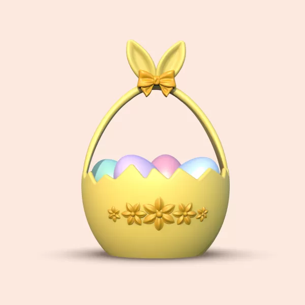 3D Easter Bunny Basket, Cracked Egg Bowl, Egg Hunt Gift, Candy - Model preview 4