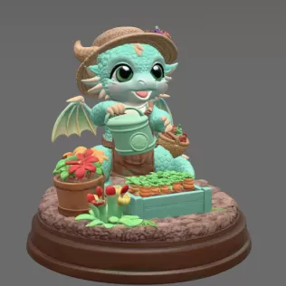 Cute Farmer Dragon Figurine STL File for 3D Printing - Model thumbnail 6