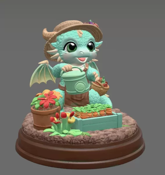 Cute Farmer Dragon Figurine STL File for 3D Printing - Model preview 6
