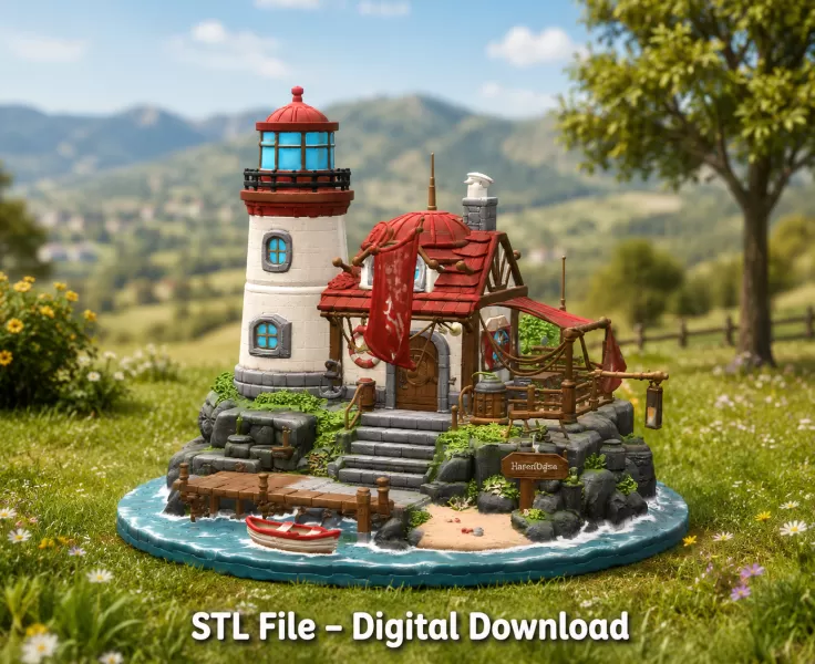 🌊 Lighthouse Harbor House STL File for 3D Print - Model preview 3