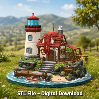 🌊 Lighthouse Harbor House STL File for 3D Print - Model thumbnail 3