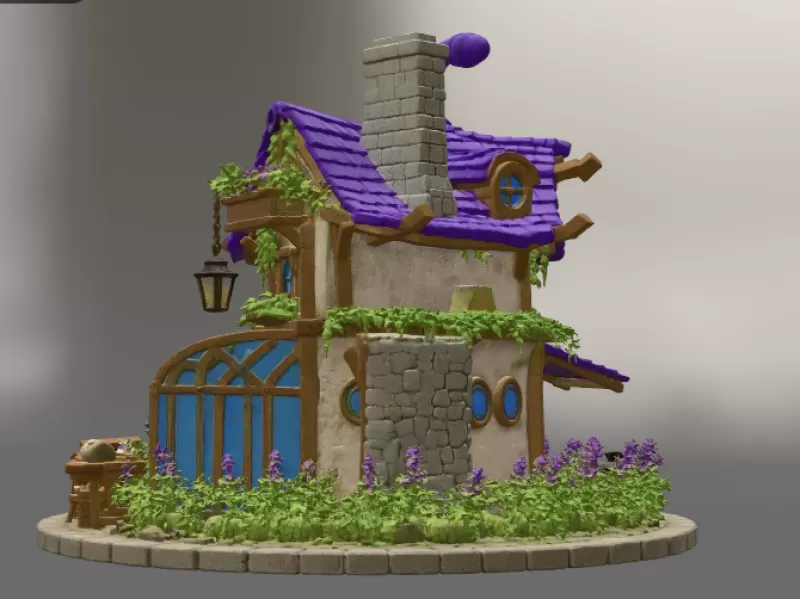 Lavender Witch Apothecary Cottage STL File for 3D Print - Model preview 9