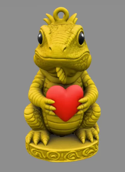 Cute Iguana with Heart – 3D Printable STL File - Model preview 7