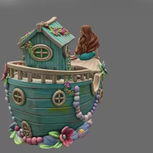 Mermaid Boat House STL File 3D Printable Fantasy Mermaid Scene - Model thumbnail 5