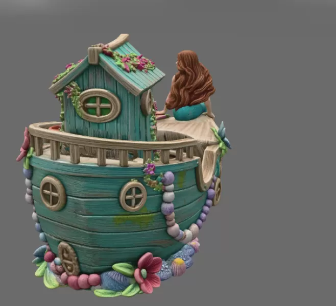 Mermaid Boat House STL File 3D Printable Fantasy Mermaid Scene - Model preview 5