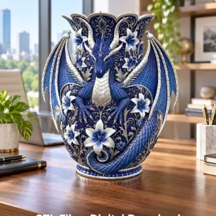 Royal Blue Lily Dragon Vase STL File for 3D Print - Model thumbnail 5