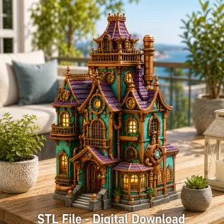 Whimsical Steampunk Manor STL File for 3D Print - Model thumbnail 2