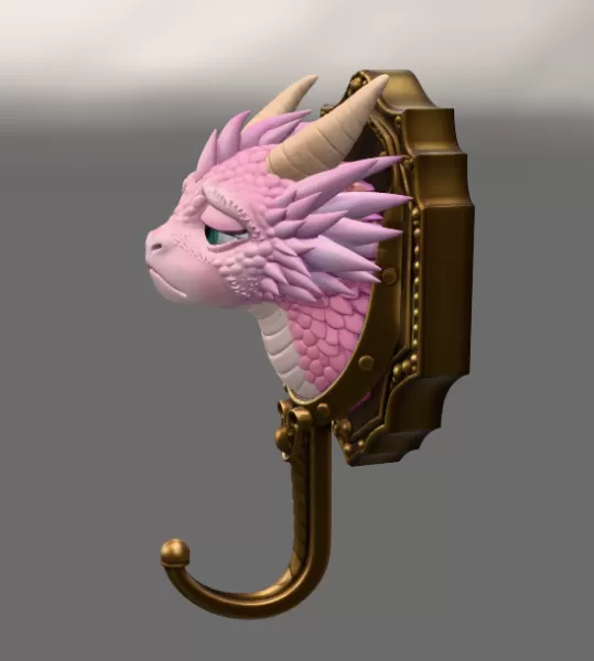 Grumpy Dragon Wall Hook STL File for 3D Print - Model preview 4