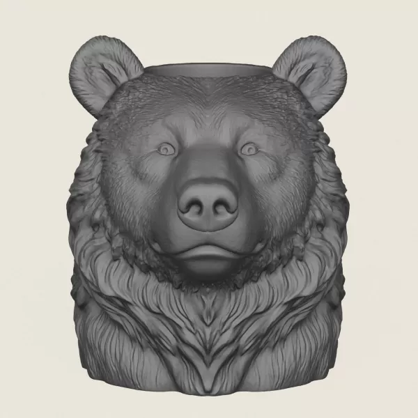 Bear Head Vase Print Ready 3D Model - Model preview 3