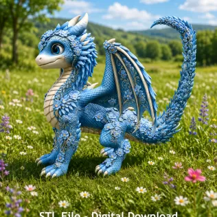 Azure Blossom Dragon STL File for 3D Print - Model thumbnail 2