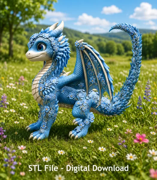 Azure Blossom Dragon STL File for 3D Print - Model preview 2