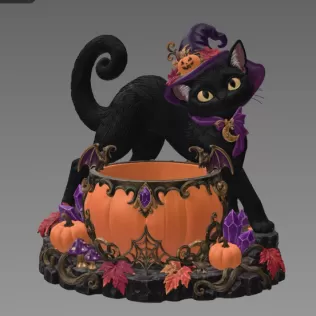 Halloween Witch Cat Pumpkin Bowl STL File for 3D Print - Model thumbnail 6